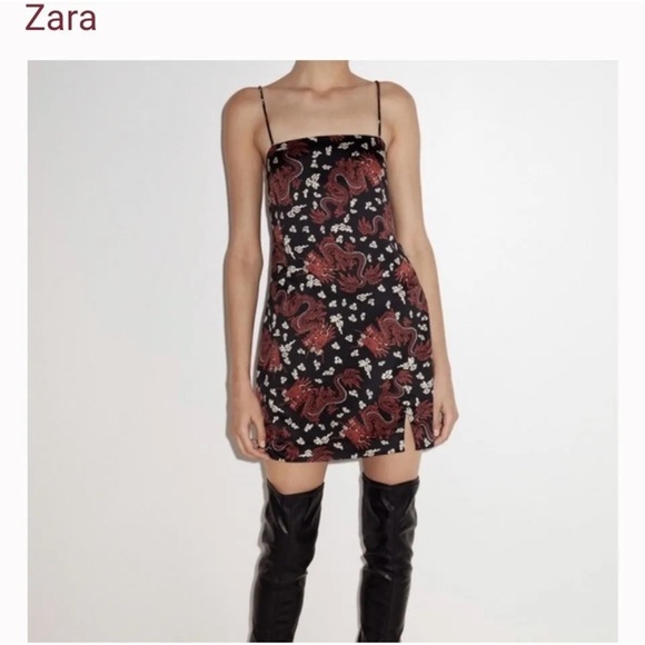 Zara Dresses & Skirts - Zara slip dress with Chinese dragon print spaghetti straps - Size S